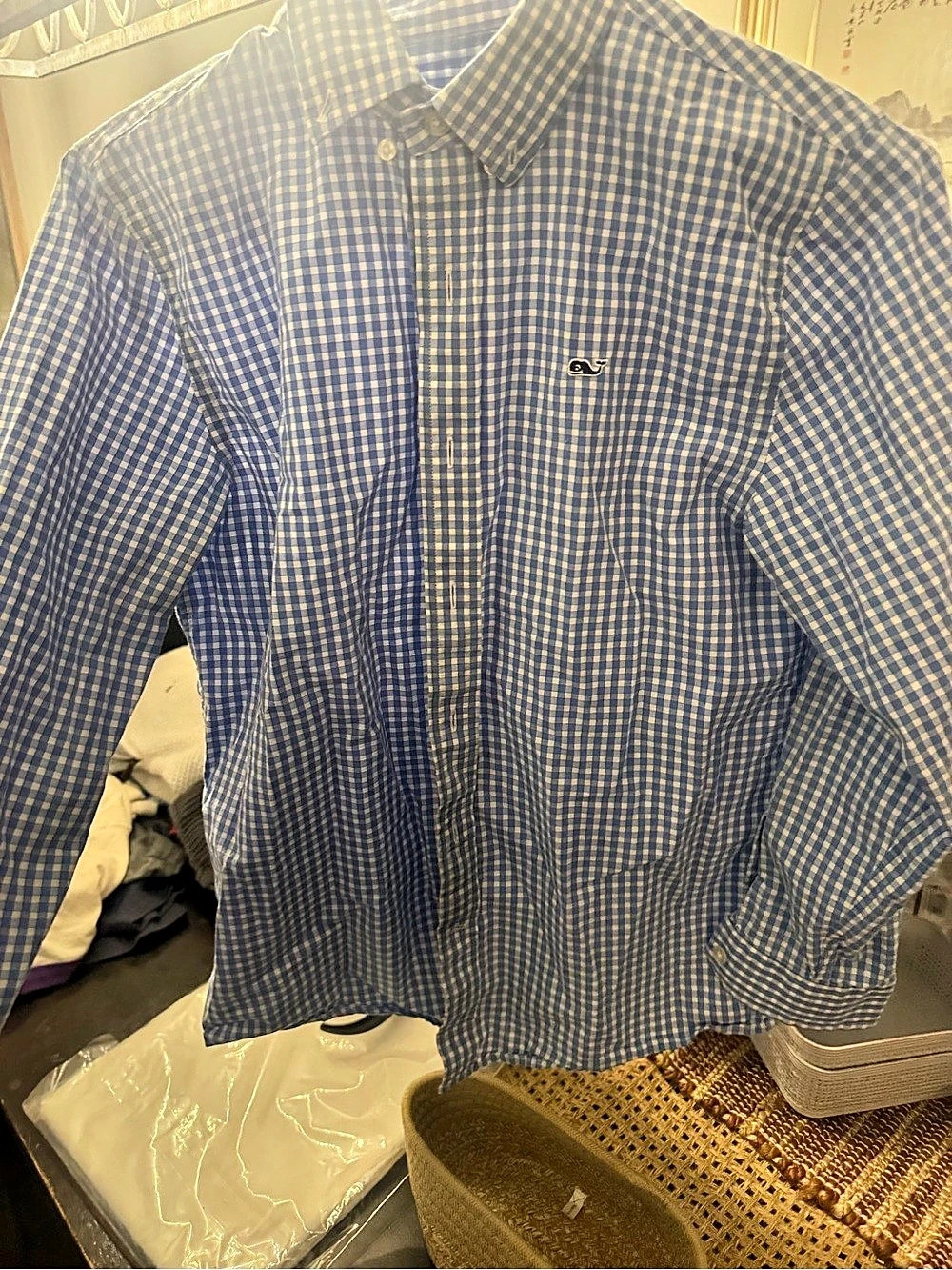 Vineyard Vines Boys Gingham Button-Down Shirt Blue & White Medium